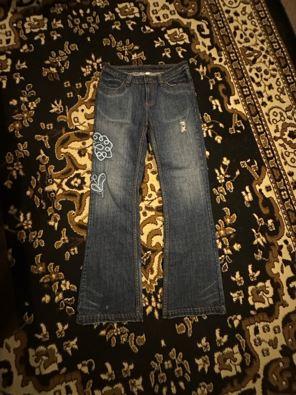 Women’s Blue Embroidered Flare Jeans